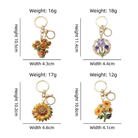 Llavero Floral Artístico Aleación Strass Esmalte Girasol Iris Adorno de Bolso Estilo Pintura al Óleo Retro Regalo