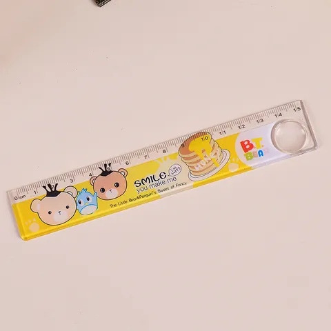 Règle Plate en Plastique Dessin Animé Mignon 15cm Avec Loupe Intégrée Outil de Dessin Scolaire Fournitures de Bureau Cadeau