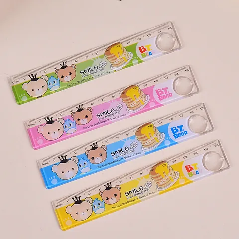 Règle Plate en Plastique Dessin Animé Mignon 15cm Avec Loupe Intégrée Outil de Dessin Scolaire Fournitures de Bureau Cadeau