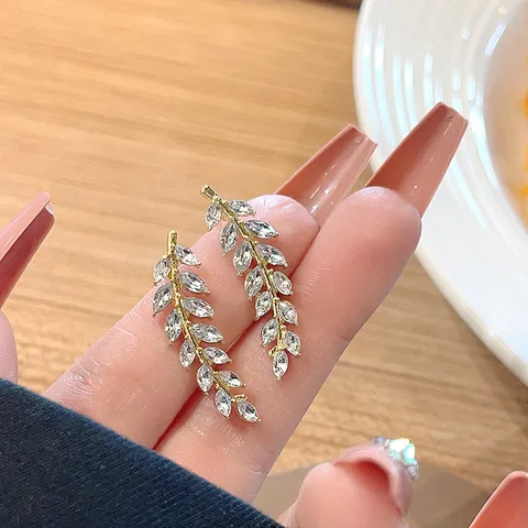 Exquisite Alloy Wheat Ear Crawler Earrings With Marquise Rhinestone And Artificial Pearl Elegant Gold Silver Stud Earrings For Women Party Jewelry