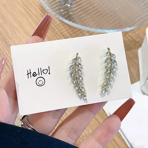Exquisite Alloy Wheat Ear Crawler Earrings With Marquise Rhinestone And Artificial Pearl Elegant Gold Silver Stud Earrings For Women Party Jewelry