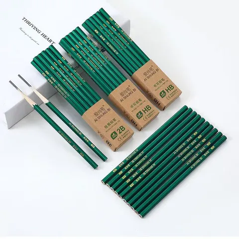 Hexagonal Green Wooden Pencils HB 2B Graphite Writing Drawing Pencil For Students School Office Stationery Prize Gift