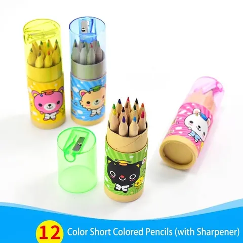 12 Colores Mini Lápices de Colores de Madera En Tubo de Papel Cilíndrico Con Sacapuntas Integrado Patrón de Oso de Dibujos Animados Suministros de Arte Regalo Estudiantes