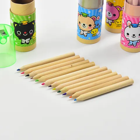 12 Colores Mini Lápices de Colores de Madera En Tubo de Papel Cilíndrico Con Sacapuntas Integrado Patrón de Oso de Dibujos Animados Suministros de Arte Regalo Estudiantes