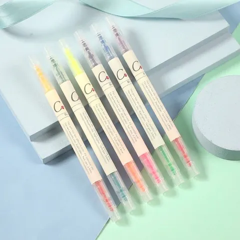 Multicolor Dual Tip Fluorescent Highlighter Markers Plastic Double Ended School Office Journaling Drawing Stationery