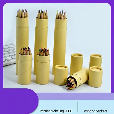 Colored Pencils Set With Kraft Paper Tube Natural Wood Pencils For School Kids Drawing Art Supplies