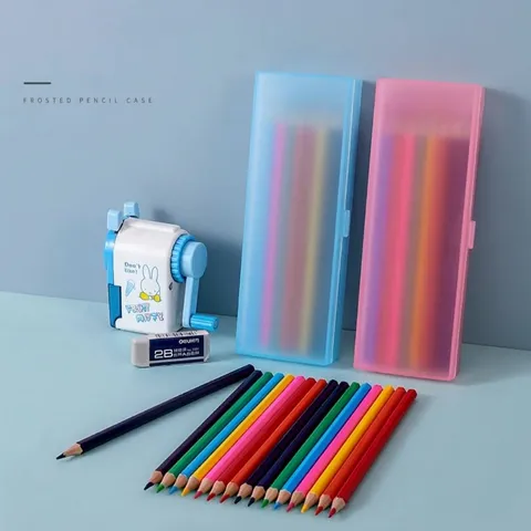 Étui en Plastique PP Givré Crayons de Couleur en Bois Hexagonaux Collection de Papeterie de Dessin Multicolore Pour Étudiants Enfants Cadeau Scolaire