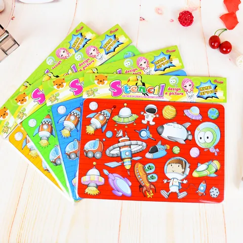Kinder Zeichenschablonen Set Cartoon Tier Alphabet Weltraum Hohl Malerei Vorlagen Für Kinder Pädagogisches DIY Kunsthandwerk