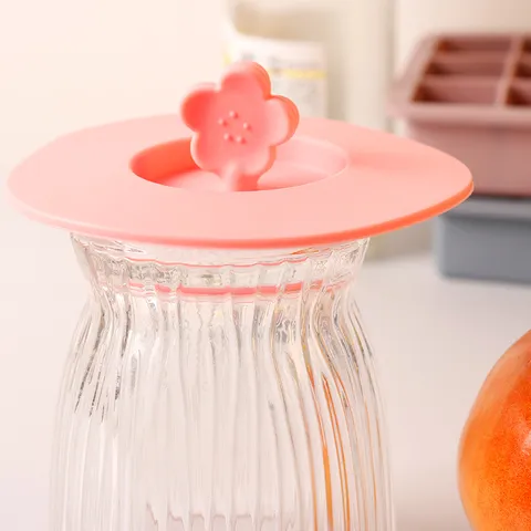 Pink Flower Silicone Cup Lid Food Grade Dustproof Mug Cover For Coffee Tea Glass Cup Decorative Home Office Women