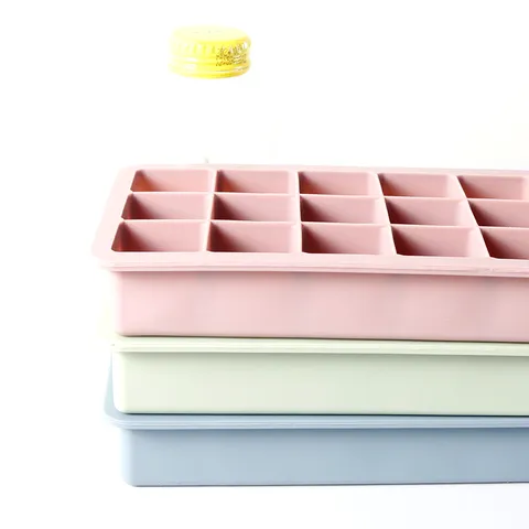 Silicone 15 Grid Ice Cube Mold With Lid Large Square Ice Tray Food Grade Kitchen Ice Box Easy Release Reusable Ice Maker