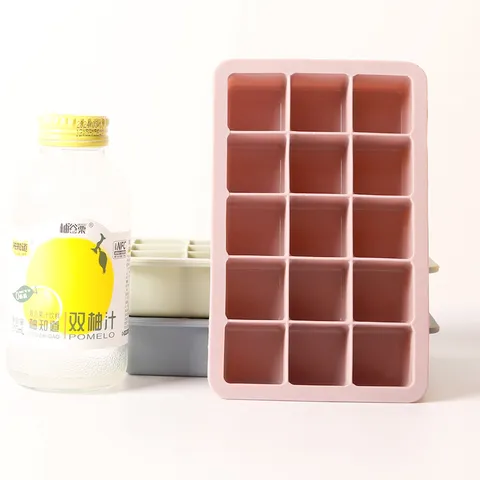 Silicone 15 Grid Ice Cube Mold With Lid Large Square Ice Tray Food Grade Kitchen Ice Box Easy Release Reusable Ice Maker