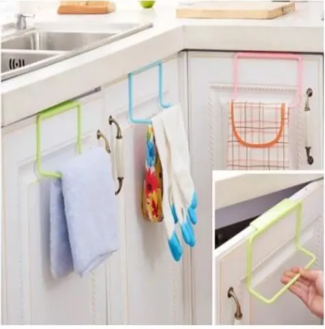 Punch-Free Kitchen Cabinet Door Towel Rack Single Pole Rag Hanging Holder Over-The-Door Storage Organizer Hook Rack