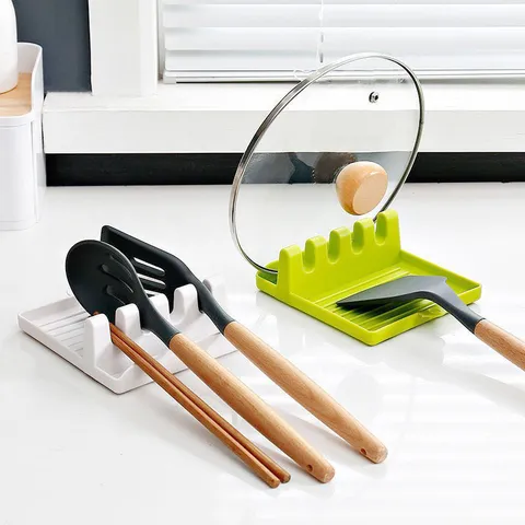 Modern PP Plastic Pot Lid Holder Kitchen Utensil Rest Spatula Rack Draining Stand Multifunctional Countertop Organizer