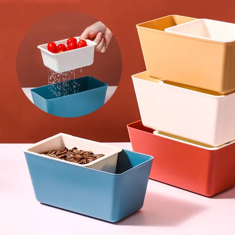Kreative Doppelschicht Lazy Snack Box Quadratisch Nuss Obstteller Mit Schalenkollektor Hohler Abflusskorb Für Büro Zuhause