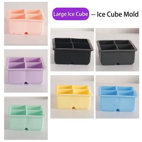 Bandeja de Cubitos de Hielo de Silicona de Grado Alimenticio Molde de Hielo Cuadrado Grande Con Tapa para Cócteles de Whisky Accesorios de Cocina