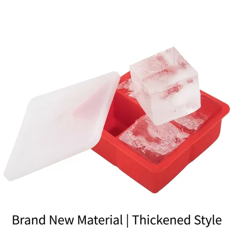 4-Cavity Large Square Silicone Ice Cube Mold Food Grade Reusable Ice Maker Tray With Lid For Whiskey Cocktails Kitchen Tools