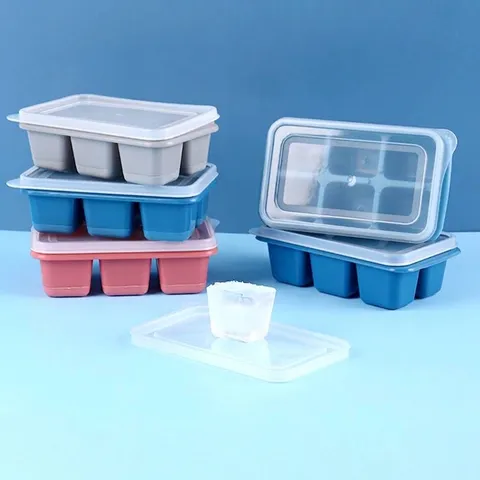 6-Grid Ice Cube Tray With Lid Soft Silicone Bottom Square Ice Mold Mini DIY Ice Maker For Household Kitchen Cold Drinks