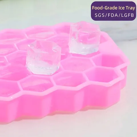 Bandeja de Cubitos de Hielo de Silicona de Panal Con Tapa Flexible Fácil Liberación Apilable Molde de Silicona de Grado Alimenticio para Whisky Cóctel