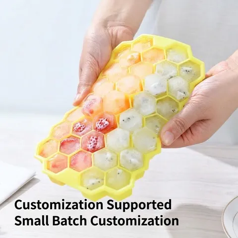 Bandeja de Cubitos de Hielo de Silicona de Panal Con Tapa Flexible Fácil Liberación Apilable Molde de Silicona de Grado Alimenticio para Whisky Cóctel
