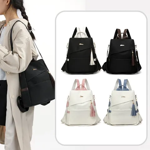 Women Anti-theft Backpack Faux Leather Large Capacity Travel Bag Tassel Decor Fashion Shoulder Backpack Commuter School Bag
