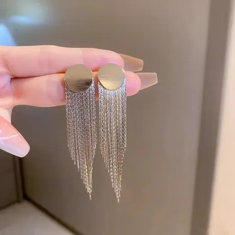 Long Tassel Drop Earrings For Women Luxury Rhinestone Inlaid Jewelry Geometric Heart Shape 925 Sterling Silver Post Earrings