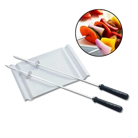 52cm Edelstahl Grillspieße Mit Hitzebeständigem Holzgriff Und Gleitscheibe Push-Pull Grillwerkzeug 10er Pack