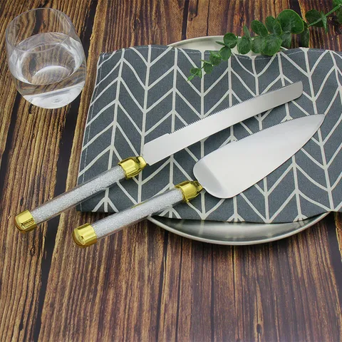 Luxury Wedding Cake Knife And Server Rhinestone Crystal Handle Stainless Steel Dessert Serving Tools For Party Anniversary