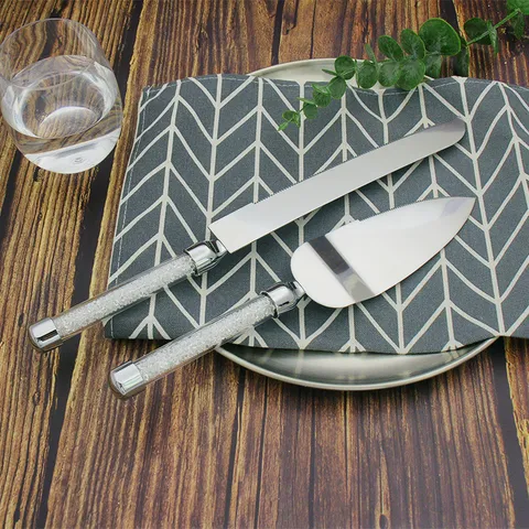 Luxury Wedding Cake Knife And Server Rhinestone Crystal Handle Stainless Steel Dessert Serving Tools For Party Anniversary