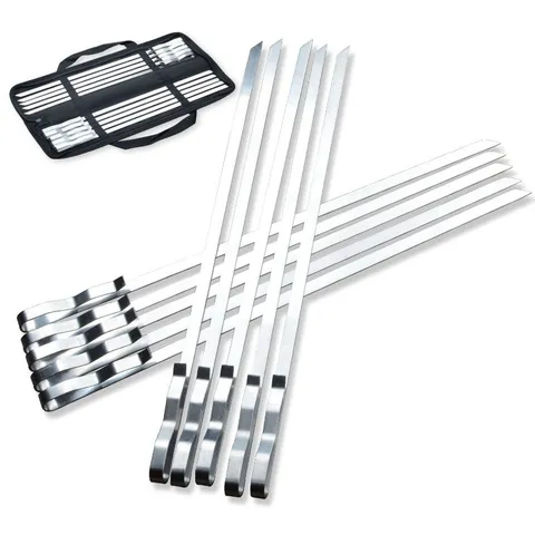 Brochettes de Barbecue en Acier Inoxydable 410 Épaissies de 42cm Aiguilles à Griller Plates Larges Brochettes de Kebab de Viande pour Barbecue en Plein Air