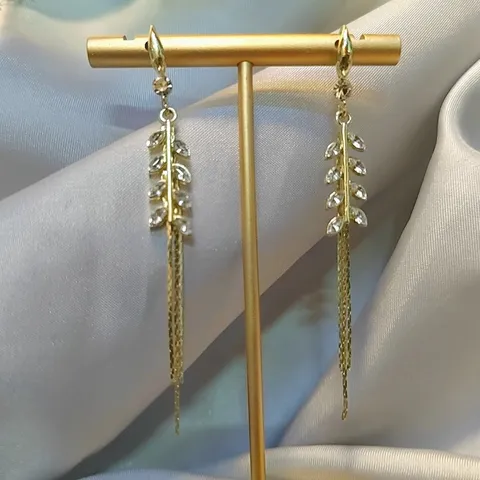 Elegant Alloy Wheat Ear Tassel Dangle Earrings For Women Gold Plated Rhinestone Inlaid Long Chain Ear Wire Wedding Party Jewelry