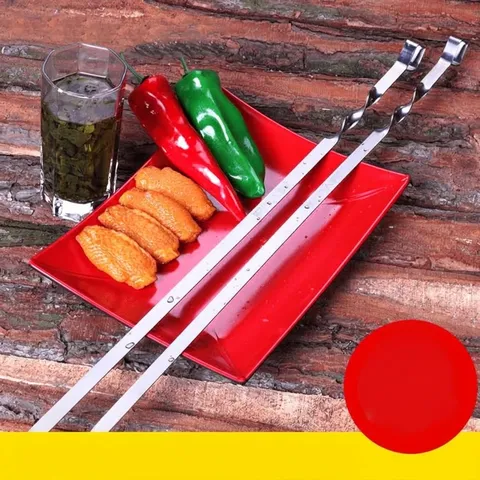 Edelstahl Flache Grillspieße Mit Gedrehtem Griff Wiederverwendbare Russische Barbecue-Werkzeuge Für Outdoor-Grillen Fleisch Gemüse