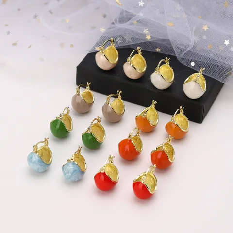 Vintage Enamel Huggie Earrings For Women Alloy Gold Plated Niche Design Geometric Drip Glaze Earrings Jewelry For Winter Daily Wear