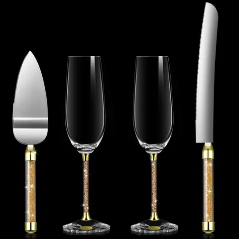 Hochzeit Torte Messer Und Heber Mit Champagnerflöten Edelstahl Kristall Strass Griff Geschirr