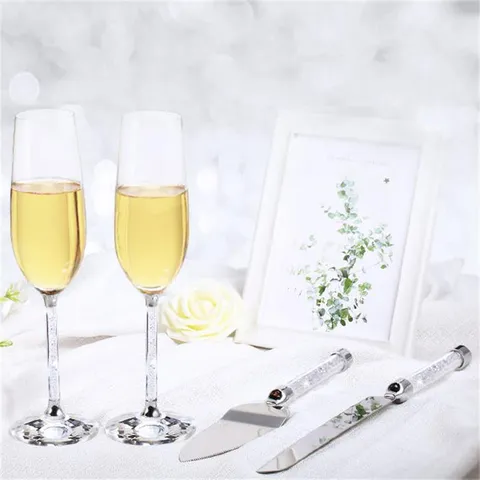 Hochzeit Torte Messer Und Heber Mit Champagnerflöten Edelstahl Kristall Strass Griff Geschirr