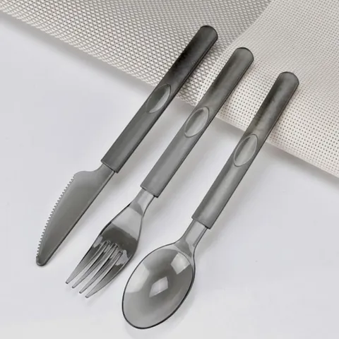 Einwegbesteck Kunststoff Rauchgrau Minimalistisch Tragbares Essgeschirr Kunststoff Messer Gabel Löffel Für Picknick Party Hochzeit