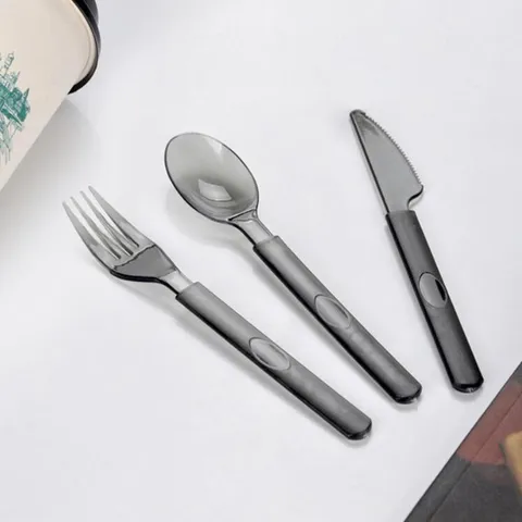Einwegbesteck Kunststoff Rauchgrau Minimalistisch Tragbares Essgeschirr Kunststoff Messer Gabel Löffel Für Picknick Party Hochzeit