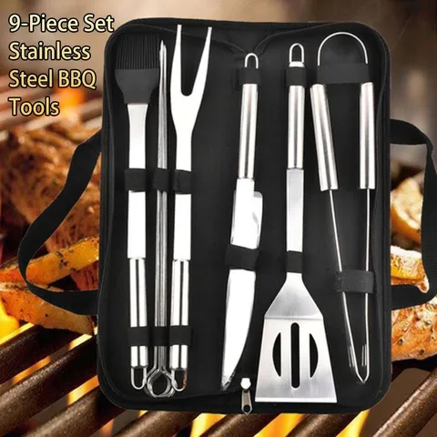 Professionelles Edelstahl Grillzubehör Set Für Camping Tragbares Barbecue Kochset Mit Nylon Tragetasche Mehrteiliges Grill Zubehör