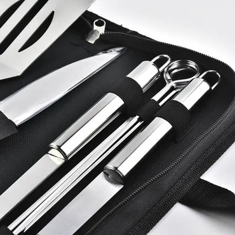 Professionelles Edelstahl Grillzubehör Set Für Camping Tragbares Barbecue Kochset Mit Nylon Tragetasche Mehrteiliges Grill Zubehör