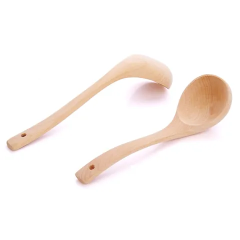 Beech Wood Soup Spoon With Curved Handle Long Handle Cooking Ladle Natural Wooden Utensil For Soup Porridge Pot Kitchen Tool