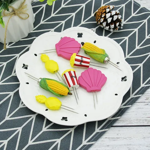 Cartoon Corn Fork Stainless Steel Fruit Pick Barbecue Fork Popcorn Shell Shape Kitchen Tool