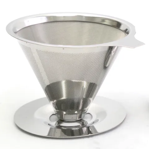 Stainless Steel Coffee Filter Double Layer Pour Over Coffee Dripper Cone Coffee Filter With Base Kitchen Coffeeware