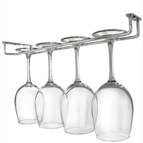 Soporte Colgante de Hierro para Copas de Vino Bajo Gabinete Estante Monofila Plateado Organizador de Almacenamiento Cocina