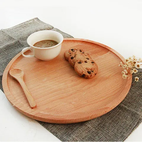 Bandeja Redonda De Madera De Haya Con Veta Natural Plato Para Pan Postre Café Té Vajilla De Madera Maciza Minimalista Para El Hogar