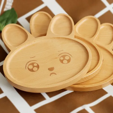 Cartoon Hase Geteilter Kinderteller Buchenholz Serviertablett Süßer Ausdruck Holz Snackteller Für Kinder Geschirr