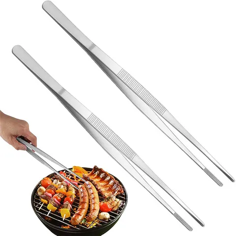 Stainless Steel Kitchen Tweezers Tongs Non-slip Precision Food Tongs For BBQ Cooking Plating Long Metal Tweezers Kitchen Tongs