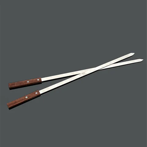 Große Edelstahl Grillspieße Mit Palisandergriff Flache Grillspieße Für Fleisch Lamm Grillen Outdoor BBQ Werkzeuge