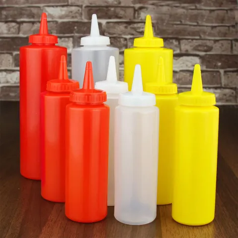 Bouteille à Presser en Plastique Distributeur de Condiments Pour Ketchup Moutarde Mayo Vinaigrette Cuisine Bouteille PE