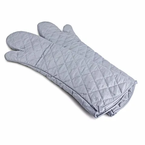 Heat Resistant Extra Long Oven Mitts Quilted Cotton Insulated Gloves For Kitchen BBQ Baking Silver Gray Protective Gear