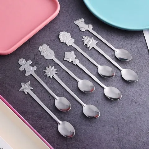 Christmas Stainless Steel Coffee Spoon Cartoon Gingerbread Man Snowman Reindeer Dessert Spoon Creative Stirring Tea Spoon