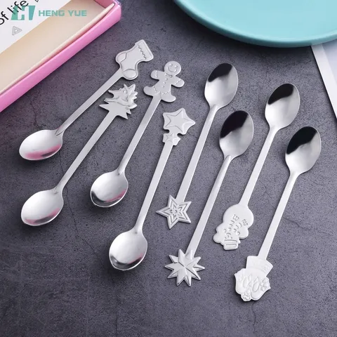 Christmas Stainless Steel Coffee Spoon Cartoon Gingerbread Man Snowman Reindeer Dessert Spoon Creative Stirring Tea Spoon